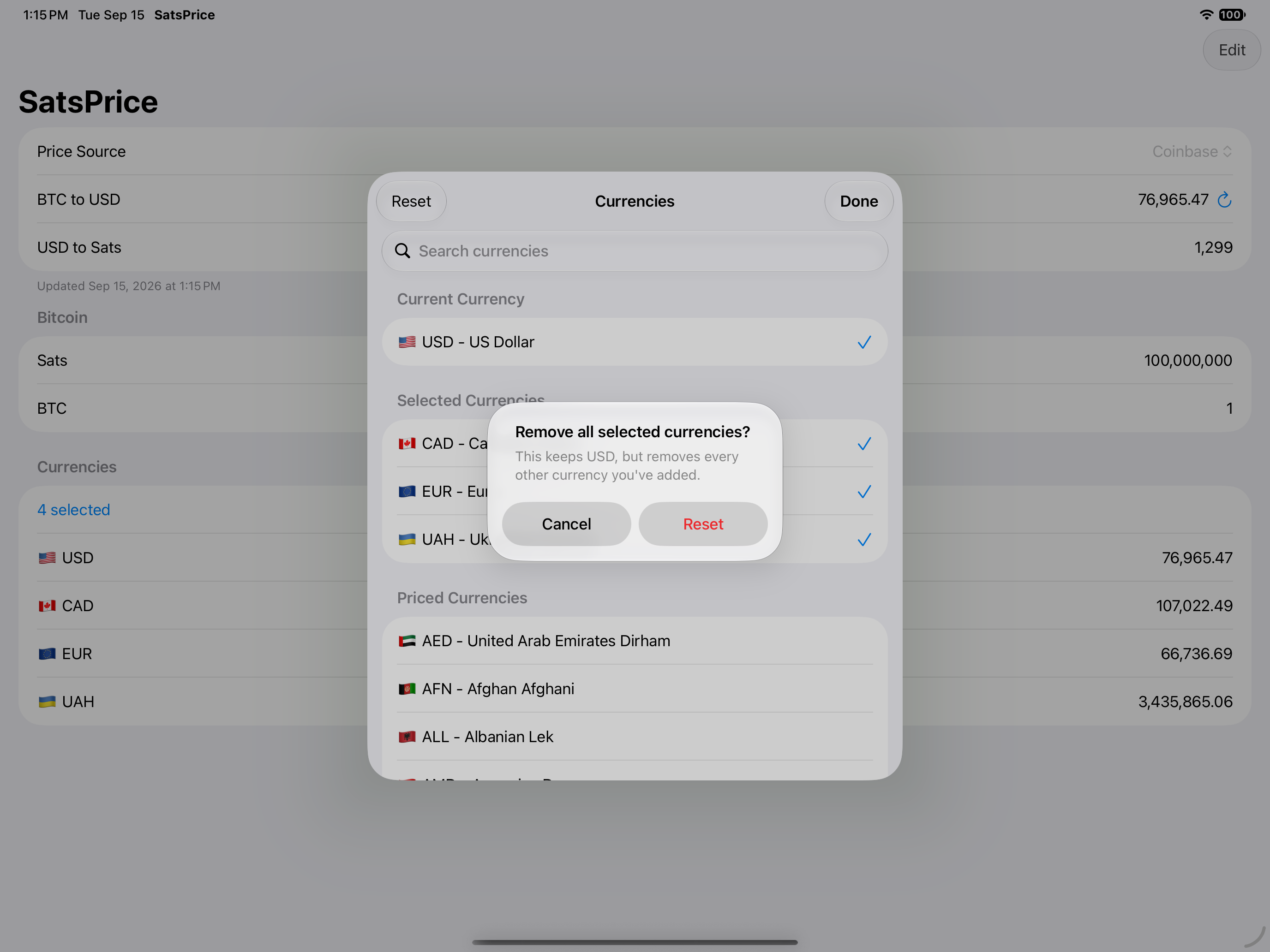SatsPrice on iPad